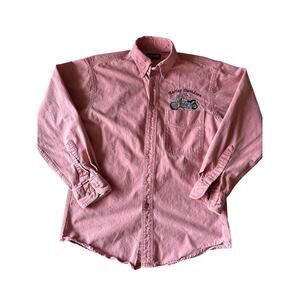 Vintage Lands’ End Harley Davidson Embroidered M Duck Twill Peach Button Up